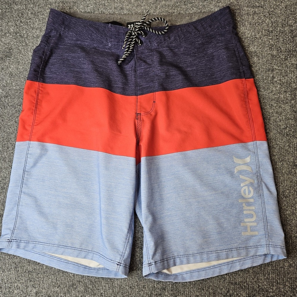 Hurley Mens Boardshorts Size 32‎ Patriotic Colorblock Surf Beach Swim Blue Red
